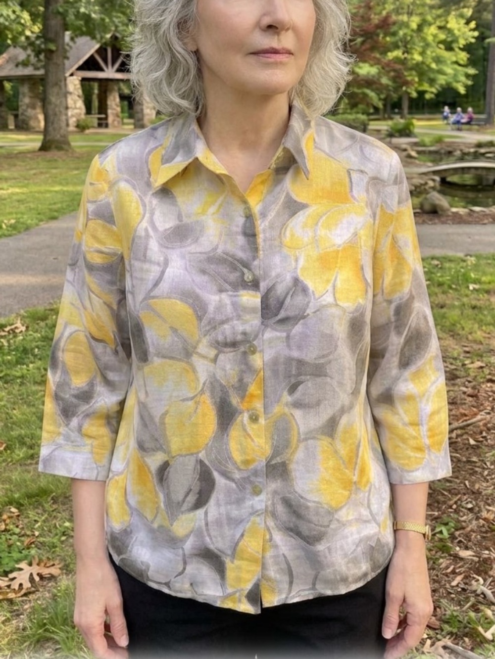 Alfred Dunner Yellow and Gray Floral Blouse Sz. 12p